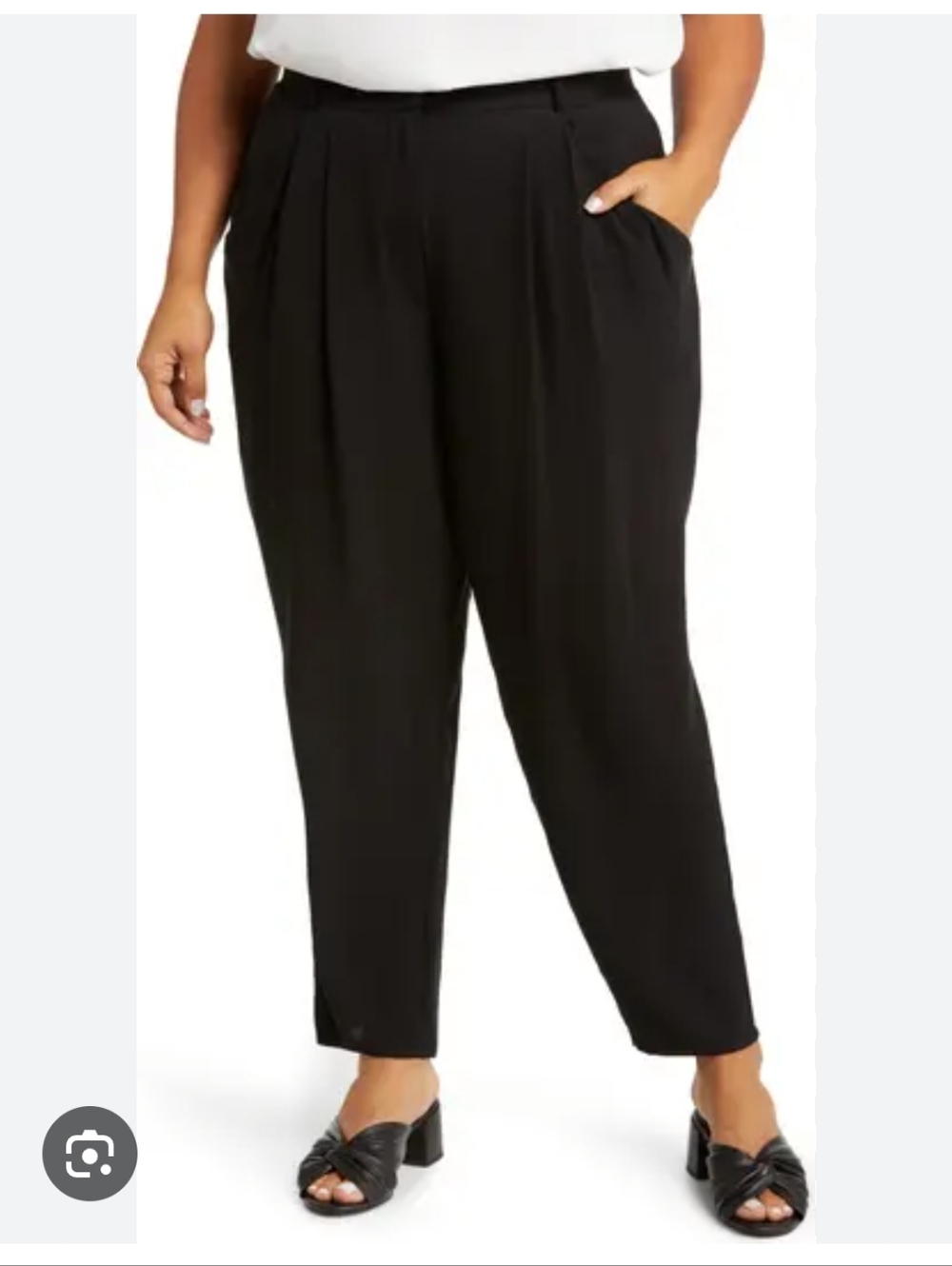 Eileen Fisher Tapered Leg Stylish Black Crepe Ankle Pants Large